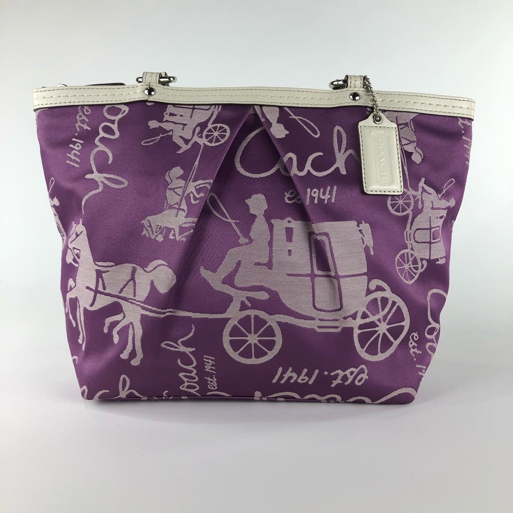 COACH Horse and carriage Tote F14482 Purple Ivory